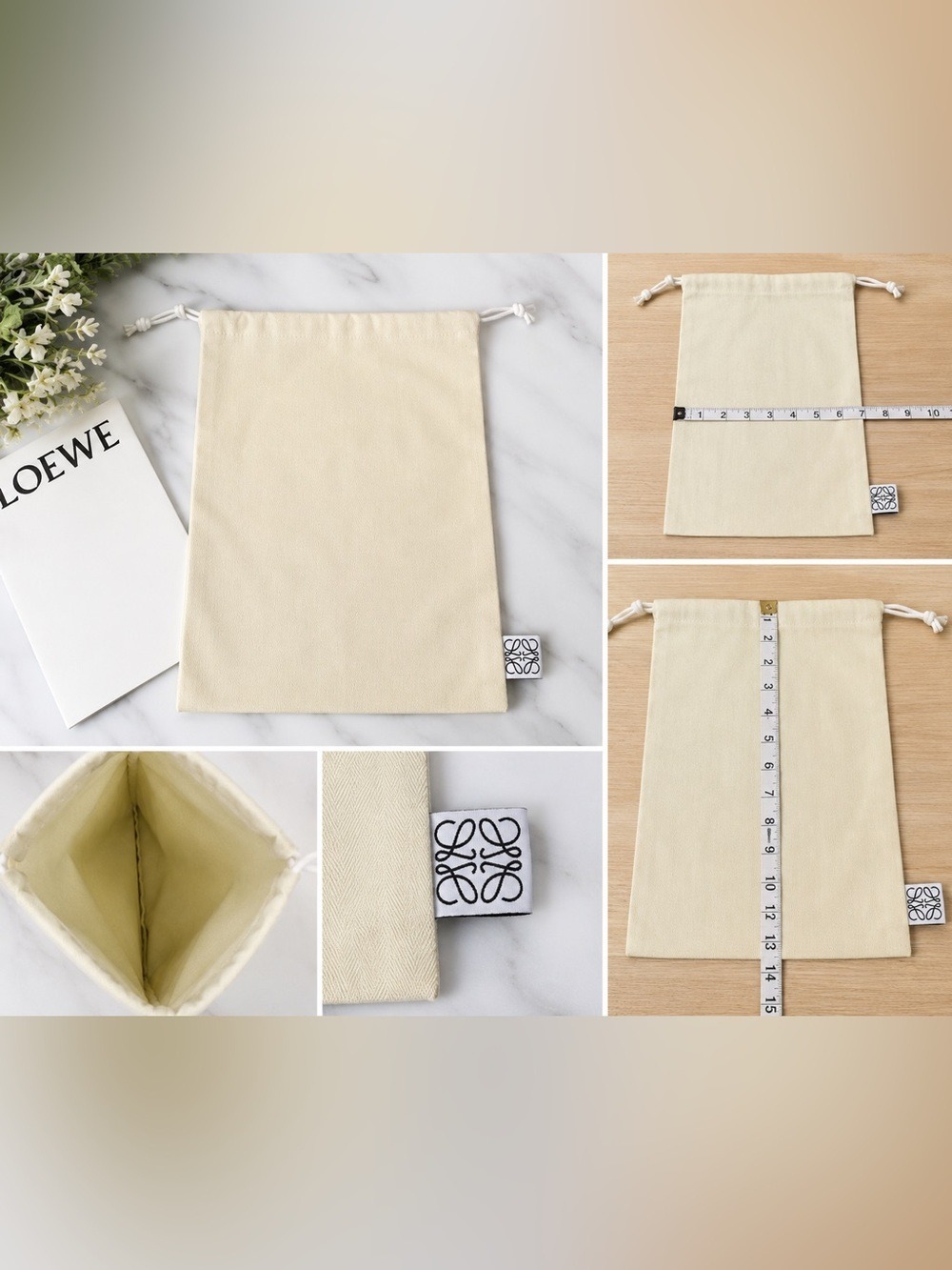 Loewe Authentic Beige Drawstring Dust Bag 10x14.5 Storage Pouch